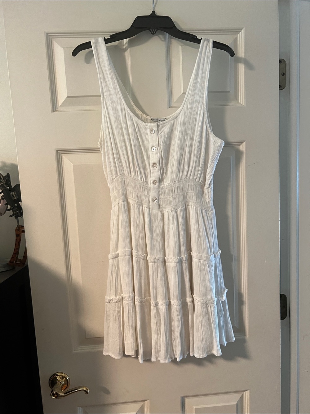 Patrons of Peace White Button-Front Tiered Mini Dress